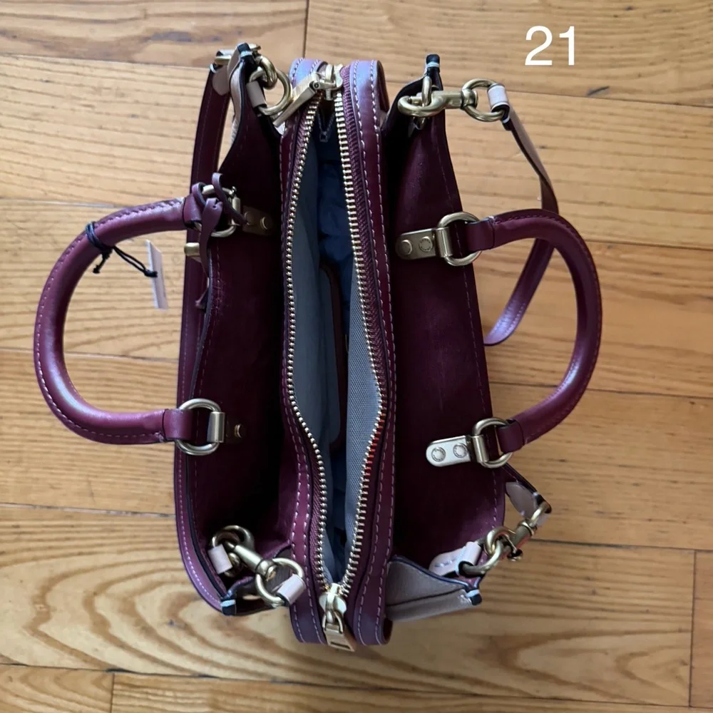 Coach Tan and Burgundy Floral Satchel - Picture 2 of 3